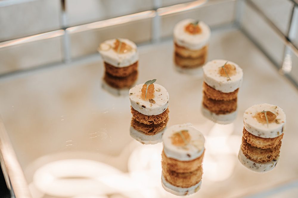 Stacked canapés going out for the evening rush