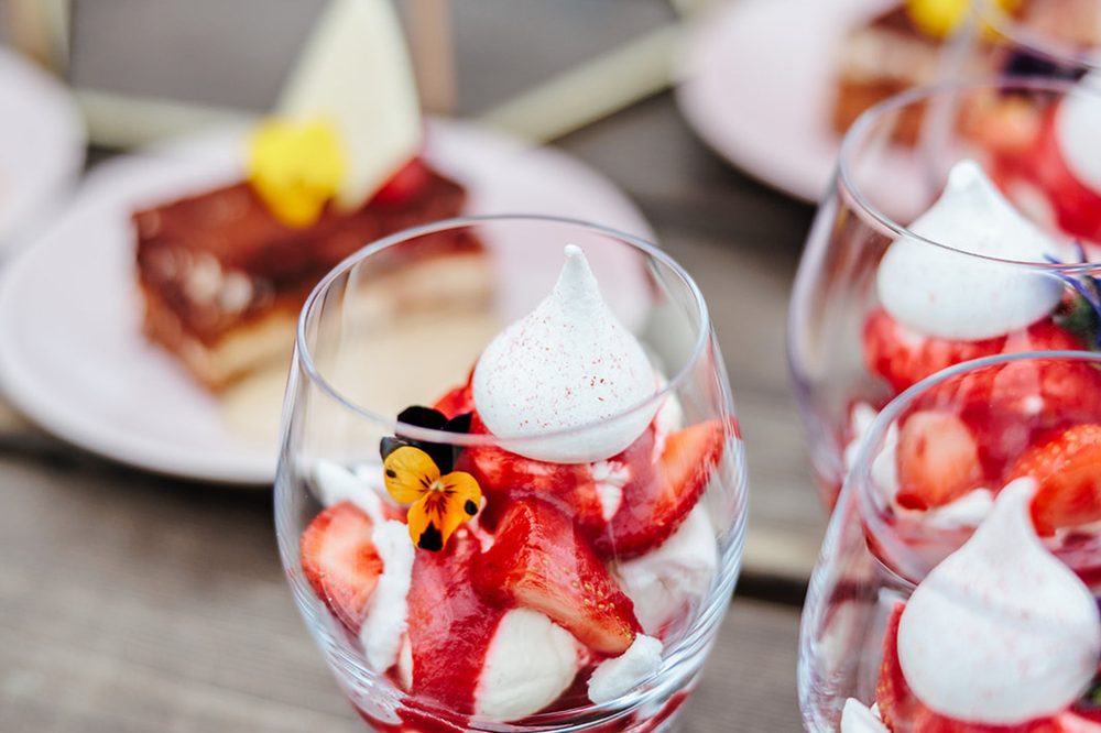 Strawberry desserts layered with meringue and cream